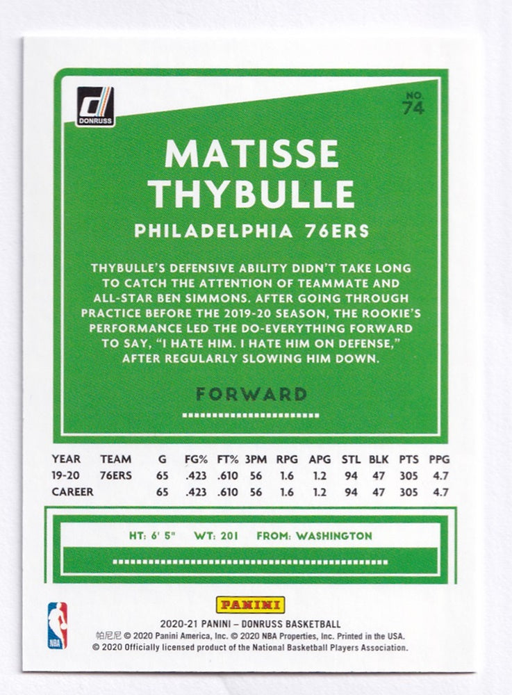 2020-21 Panini Donruss Matisse Thybulle 76ers 253/349 #74
