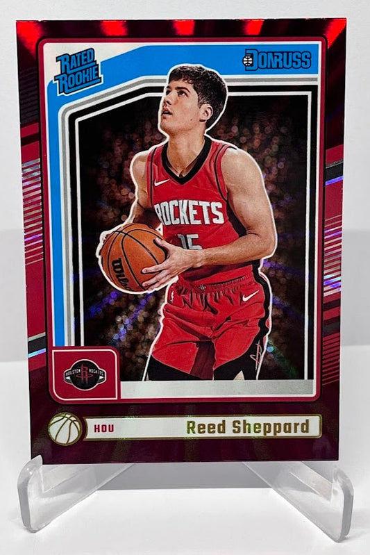 2024-25 Panini Donruss Red Laser Rated Rookie Reed Sheppard Rockets #202 *6