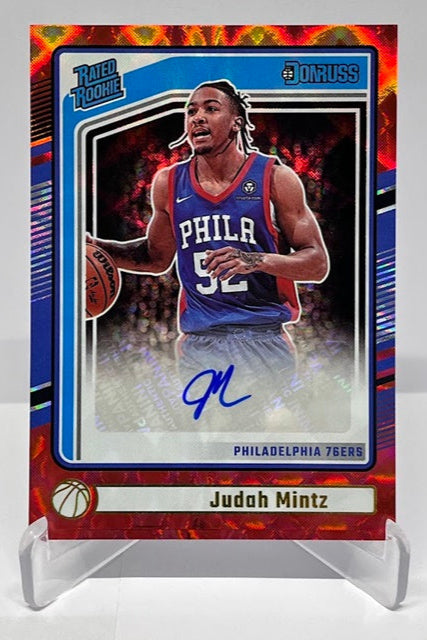 2024-25 Panini Donruss Red Rated Rookie AU Judah Minz 76ers #289 *6