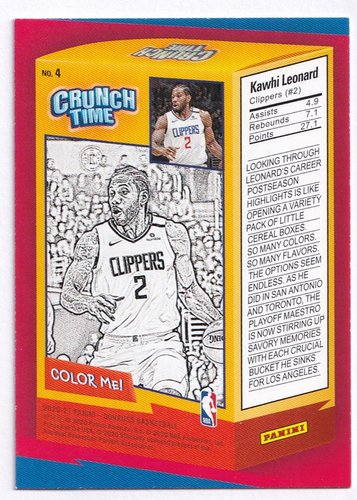 2020-21 Panini Donruss Crunch Time Kawhi Leonard LA Clippers #4