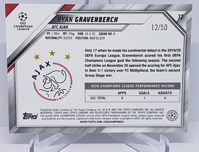 2021-22 Topps Chrome Mini Diamond All Star Rookie Ryan Gravenberch Ajax 12/50 #72