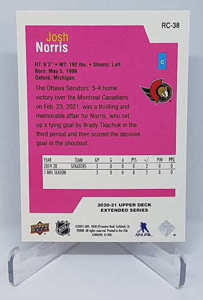 2020-21 Upper Deck Extended Series Rookie Class Josh Norris Senators RC38