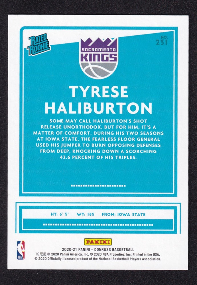 2020-21 Panini Donruss Rated Rookie Tyrese Haliburton Kings 142/199 #231