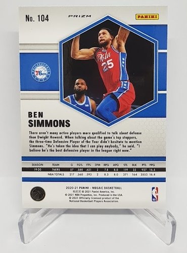 2020-21 Panini Mosaic Silver Prizm Ben Simmons 76ers #104