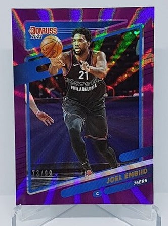 2021-22 Panini Donruss Purple Laser Joel Embiid 76ers 73/99 #1